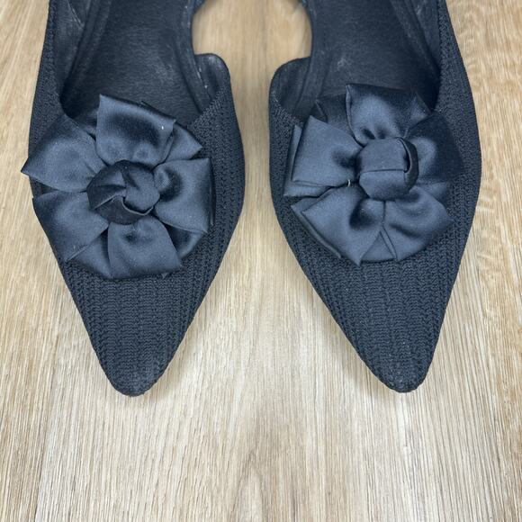 VIVAIA Women’s 10 EU 41 Flats D'Orsay Pointed-Toe Black Knit Bow Dressy Comfort - Picture 6 of 7